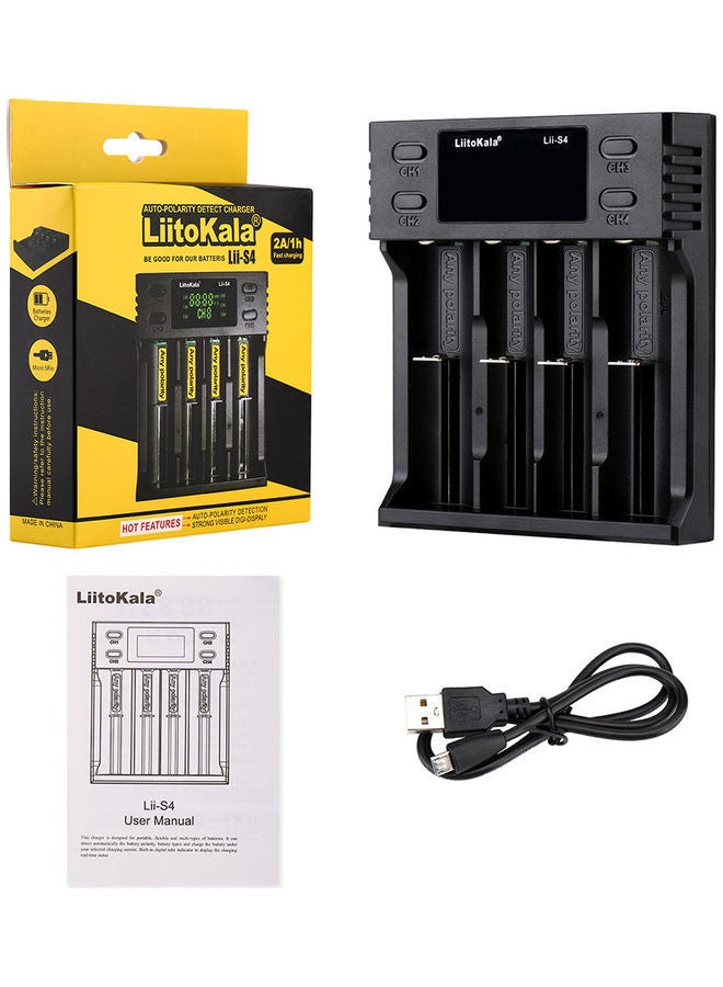 NIBEMINENT 4 Slot Auto-polarity Detector LII-S4 Battery Charger For 26650/21700/18350 AA AAA Lithium NiMH Batteries Black - Image 1