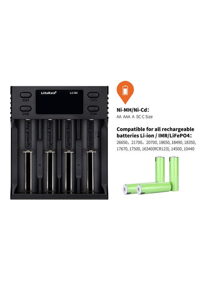 NIBEMINENT 4 Slot Auto-polarity Detector LII-S4 Battery Charger For 26650/21700/18350 AA AAA Lithium NiMH Batteries Black - Image 2