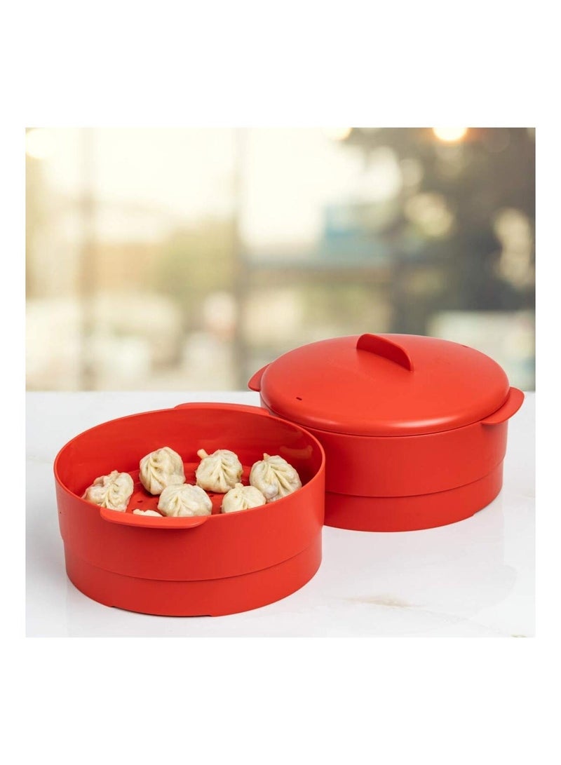 Tupperware Steam it Plastic 2-Layer Steamer Container with Lid, BPA Free & Food Grade, Microwave-Safe Steam Cooker for Momos, Vegetables & Dumplings - Image 2