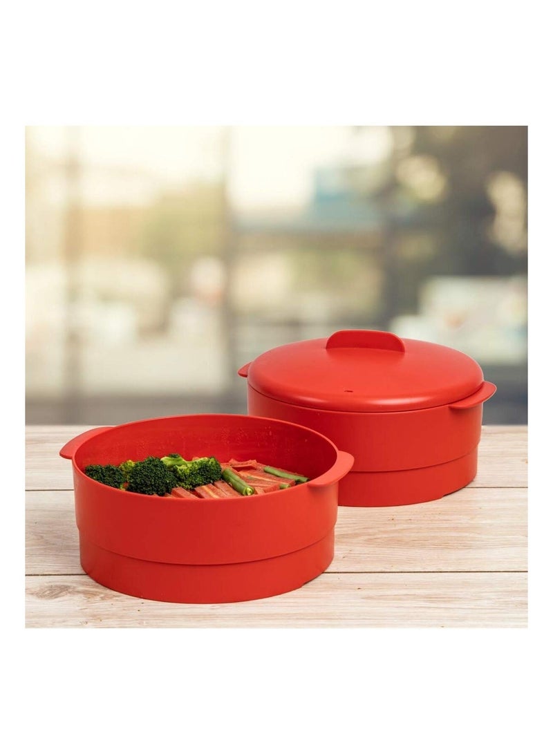Tupperware Steam it Plastic 2-Layer Steamer Container with Lid, BPA Free & Food Grade, Microwave-Safe Steam Cooker for Momos, Vegetables & Dumplings - Image 3
