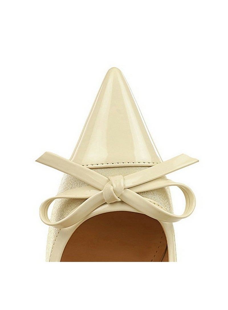 BIGTREE Women's Stiletto Pumps Closed Pointed Toe High Heels With Bowknot Decoration Champagne 10.5CM - Image 4