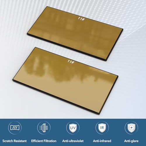 TRQWH 5pcs Welding Hardened Glass Gold Lens Shade 11 Darkening Filter Plates 2" x 4.25" HD Glass Welding Helmet Lens - Image 2
