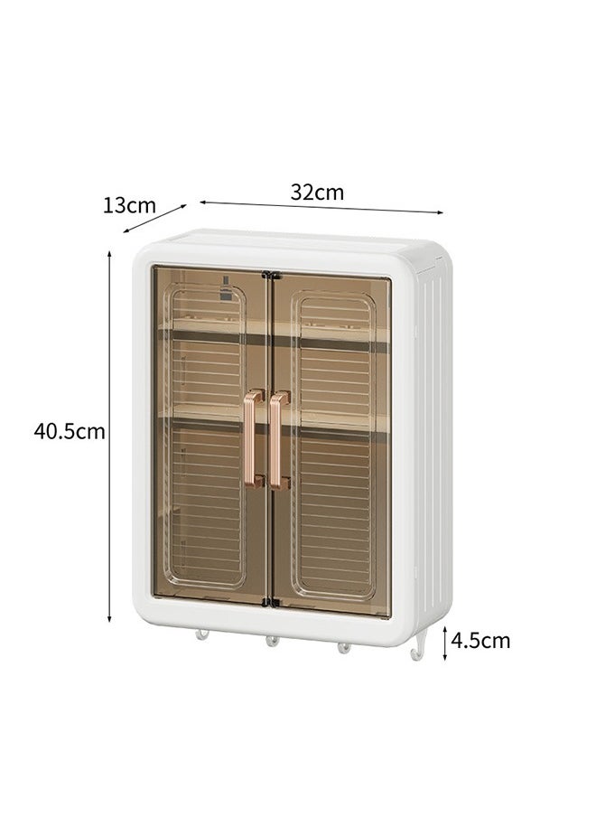 Generic Wall Mounted Bathroom Shelf Kitchen Cabinet Cosmetics Makeup Storage Organizer with Magnetic Door and Hooks for Towel Kicthen Utensil Dustproof Over Toilet Rack  - Image 3