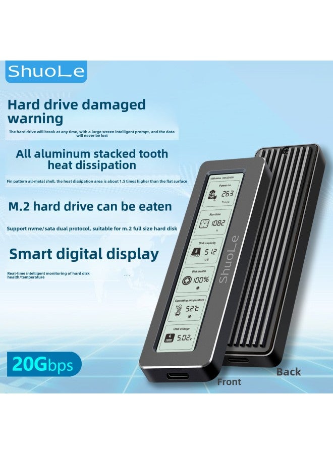 M.2 NVME/NGFF بروتوكول مزدوج 20G عالي السرعة ثنائي الشريحة شاشة رقمية ذكية للكشف عن الصحة صندوق القرص الصلب Typec-اللون: أسود Sl-tnp18-p-20g مع كابل بيانات C-c 20g --- التعبئة والتغليف باللغة الإنجليزية - Image 2