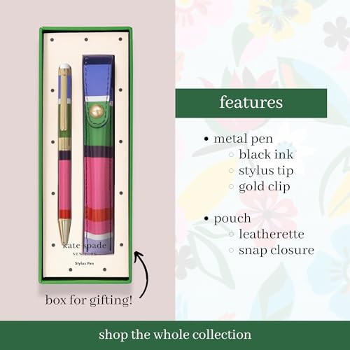 Kate Spade New York Stylus Pen for Touch Screens, Metal Ballpoint Pen with Black Ink and Storage Pouch (Sunny Day Stripe) - Image 3