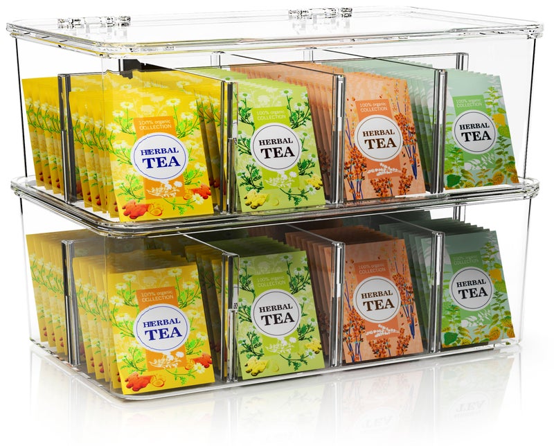 Utopia Home 2 Pack Tea Bag Organizer  Stackable Tea Bag Storage Organizer with Lid  Tea bag holder For Kitchen Organizers and Storage MultiFunctional Kitchen Organizer Home organizer Clear