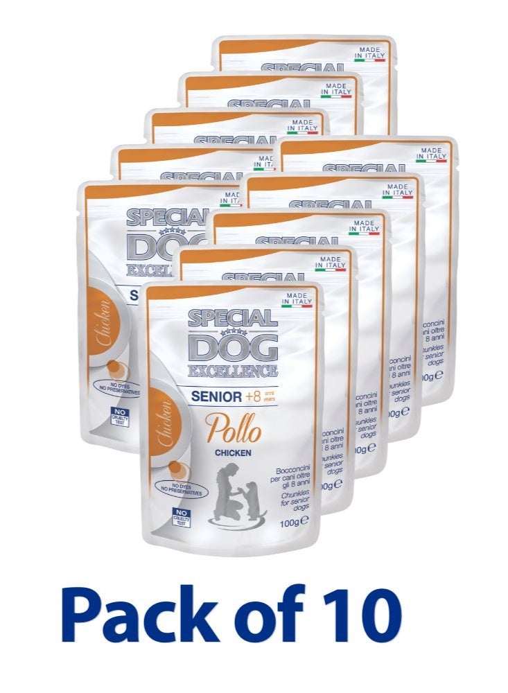 Special Dog Excellence by Monge | Senior Dog Wet Food with Chicken Chunkies in Sauce | 100 g Pouch | Made in Italy | Pack of 10