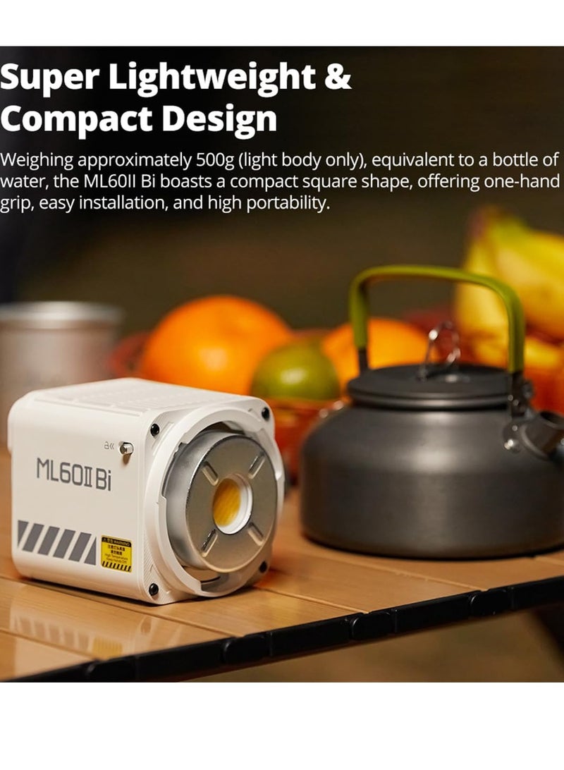 Godox ML60II-Bi Colour Handheld LED Video Light, 2800K-6500K, 22500Lux CRI 96+ TLCI 97+, 11 FX Effects, App Control, with AK-B01 Battery Base, 2 x NP970 Lithium Battery - Image 3