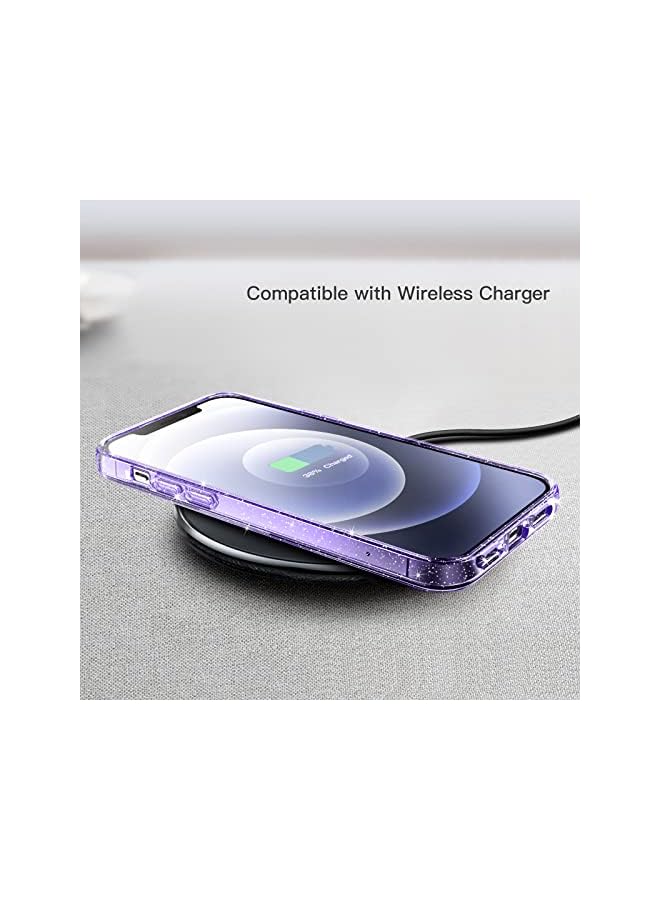 جي تيك علبة Glitter لـ iPhone 12/12 Pro ، 6.1 بوصة ، غطاء موفق للهاتف Pling Sparkle Shockproof ، لطيف للنساء والبنات (الأرجواني الخفيف) - Image 4