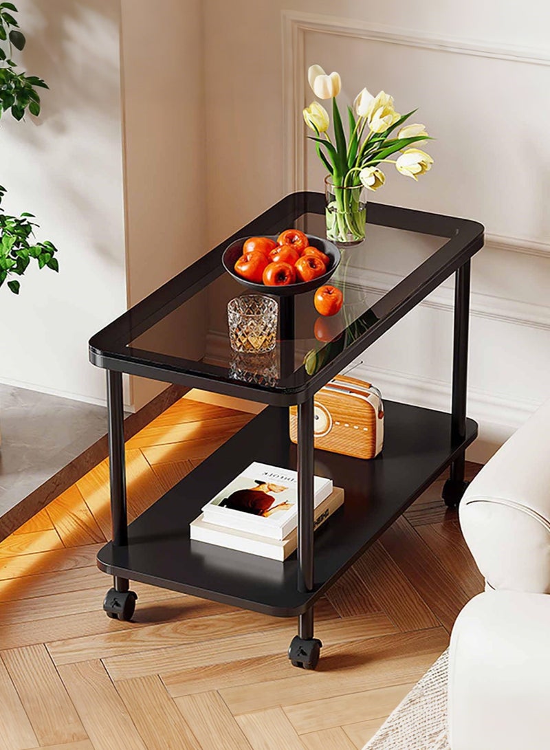 والالا طاولة جانبية عصرية زجاجية للأريكة، طاولة جانبية صغيرة متنقلة، طاولة جانبية لغرفة المعيشة، طاولة جانبية بطابقين بإطار معدني، مناسبة لغرف المعيشة وغرف النوم والمساحات الصغيرة، 60×30×58 سم - Image 1