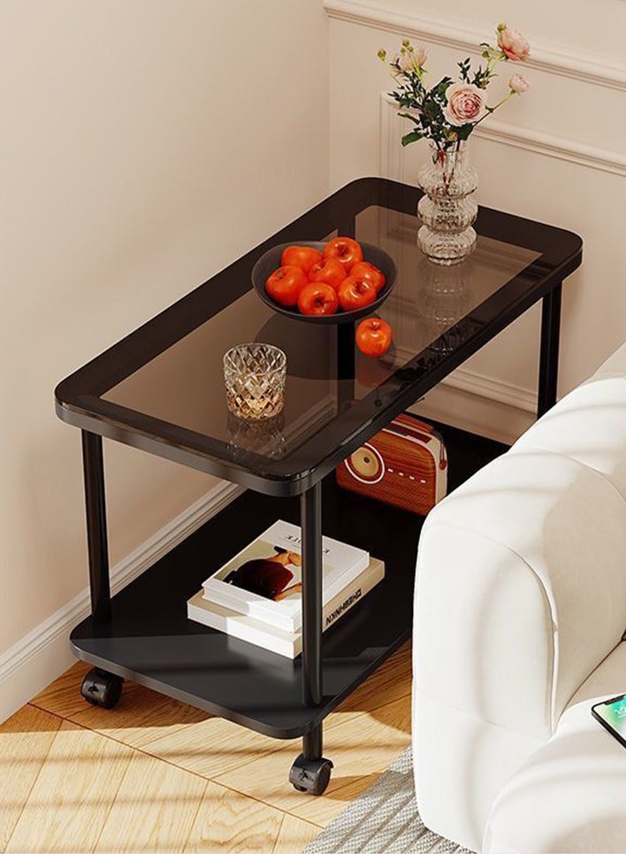 والالا طاولة جانبية عصرية زجاجية للأريكة، طاولة جانبية صغيرة متنقلة، طاولة جانبية لغرفة المعيشة، طاولة جانبية بطابقين بإطار معدني، مناسبة لغرف المعيشة وغرف النوم والمساحات الصغيرة، 60×30×58 سم - Image 2
