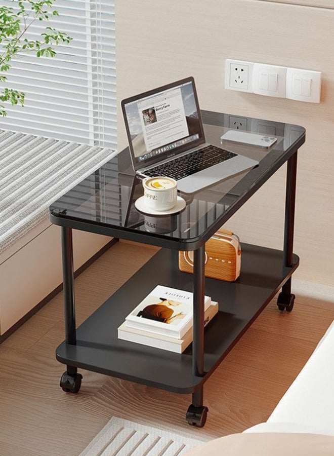 والالا طاولة جانبية عصرية زجاجية للأريكة، طاولة جانبية صغيرة متنقلة، طاولة جانبية لغرفة المعيشة، طاولة جانبية بطابقين بإطار معدني، مناسبة لغرف المعيشة وغرف النوم والمساحات الصغيرة، 60×30×58 سم - Image 3