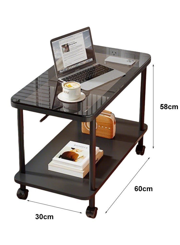 والالا طاولة جانبية عصرية زجاجية للأريكة، طاولة جانبية صغيرة متنقلة، طاولة جانبية لغرفة المعيشة، طاولة جانبية بطابقين بإطار معدني، مناسبة لغرف المعيشة وغرف النوم والمساحات الصغيرة، 60×30×58 سم - Image 5