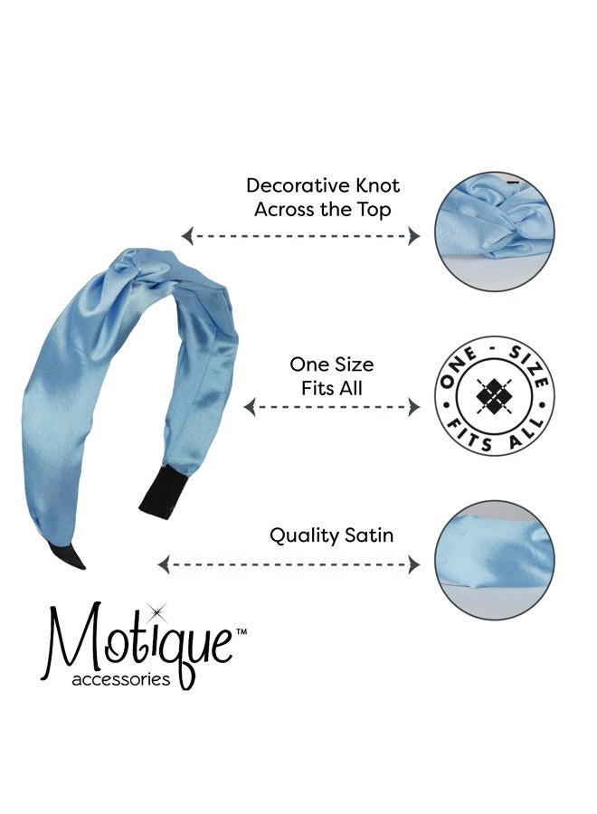 Motique Accessories Satin Headband for women with Twist Turban Knotted Hairband Light Blue - Image 3