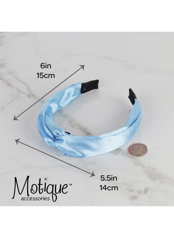 Motique Accessories Satin Headband for women with Twist Turban Knotted Hairband Light Blue - Image 4