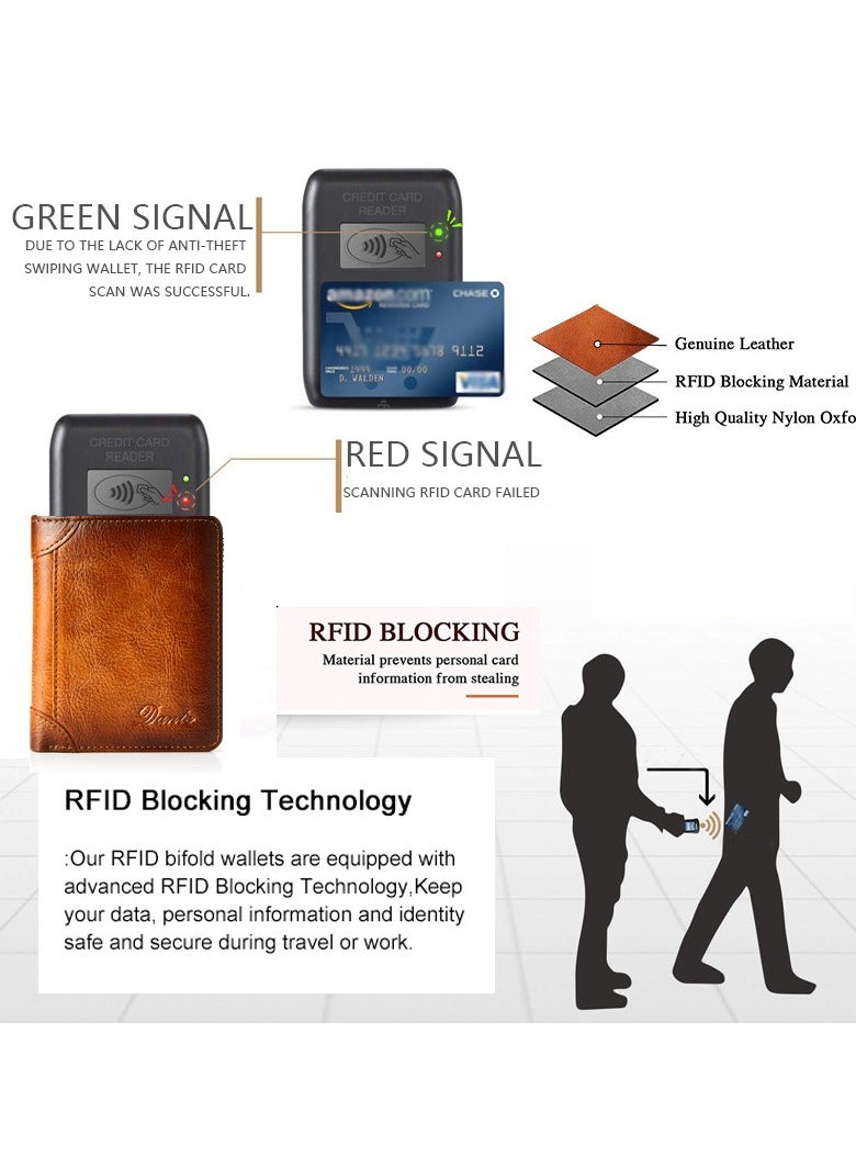 Dante Men's Leather RFID Anti-theft Vertical Wallet (Yellow-Brown) - Image 5