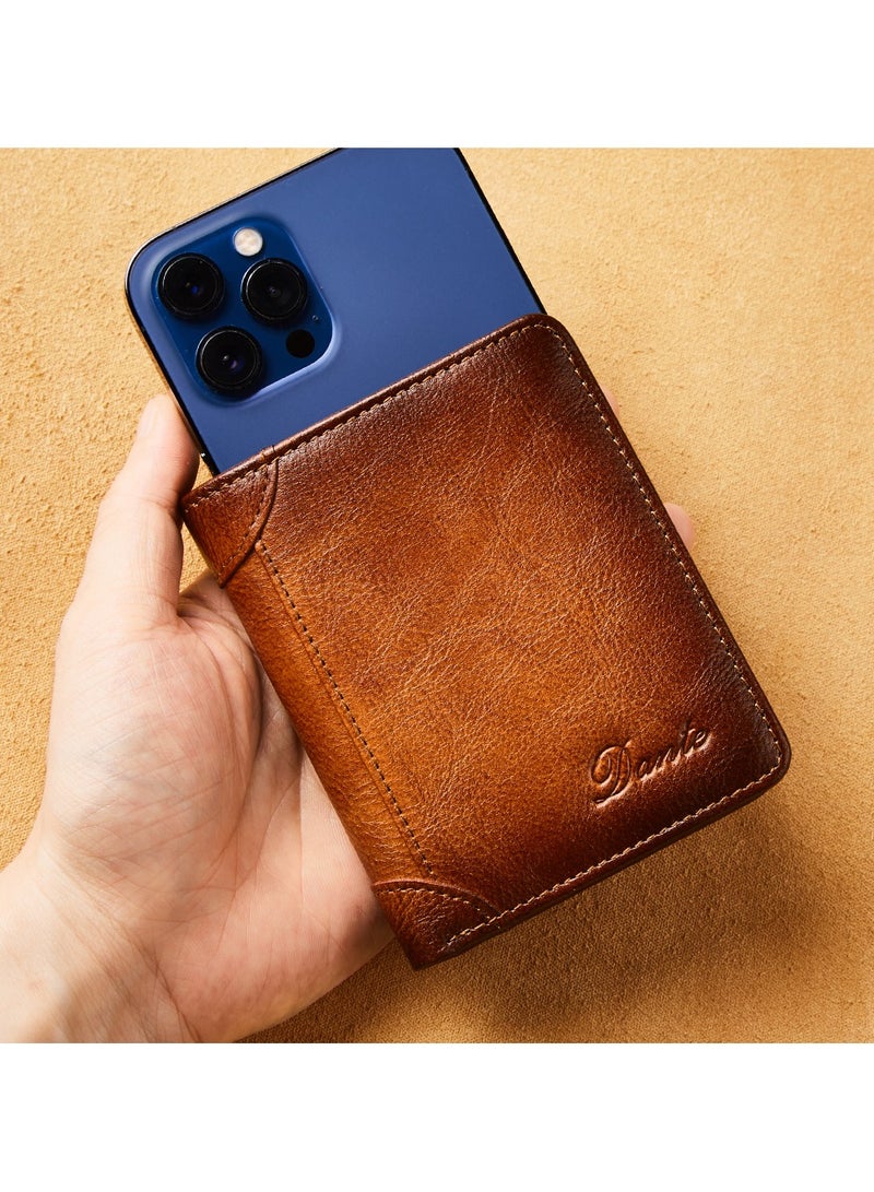 Dante Men's Leather RFID Anti-theft Vertical Wallet (Yellow-Brown) - Image 4