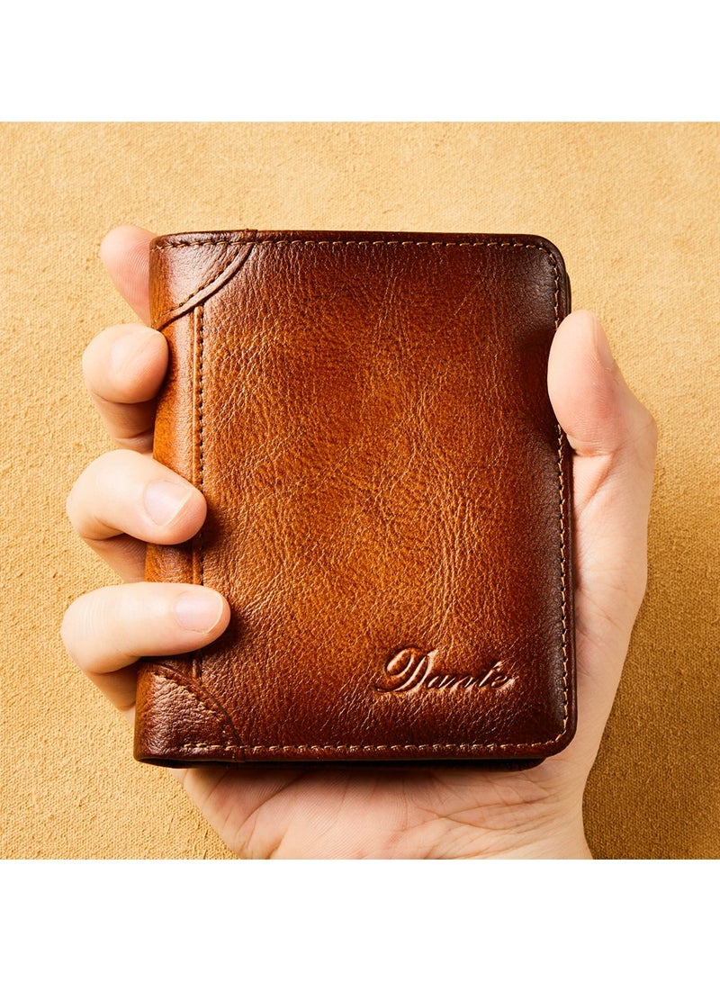 Dante Men's Leather RFID Anti-theft Vertical Wallet (Yellow-Brown) - Image 3