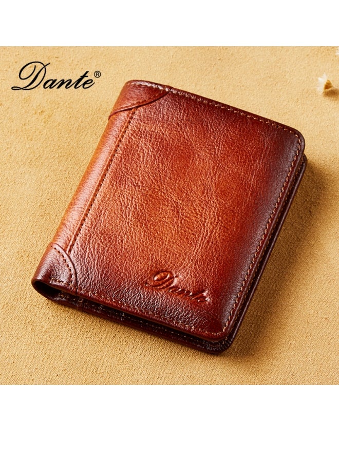 Dante Men's Leather RFID Anti-theft Vertical Wallet (Yellow-Brown) - Image 1