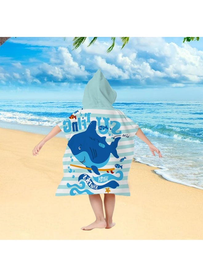 Kids Hooded Poncho Towel, Quick-Dry Surfing Shark Beach Swim Robe with "SURFING WITH SHARKS" Print - Image 5