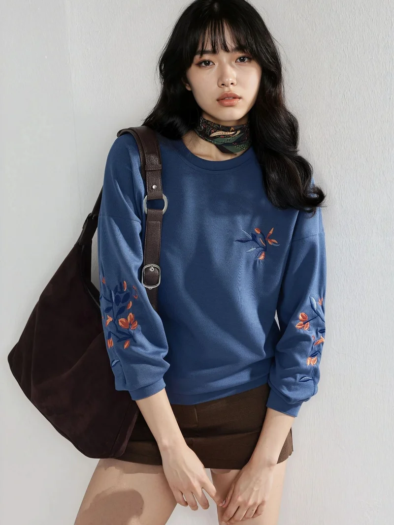 HICCUP Modal Touch Crew Neck Embroidered Sweatshirt Bersan Collection