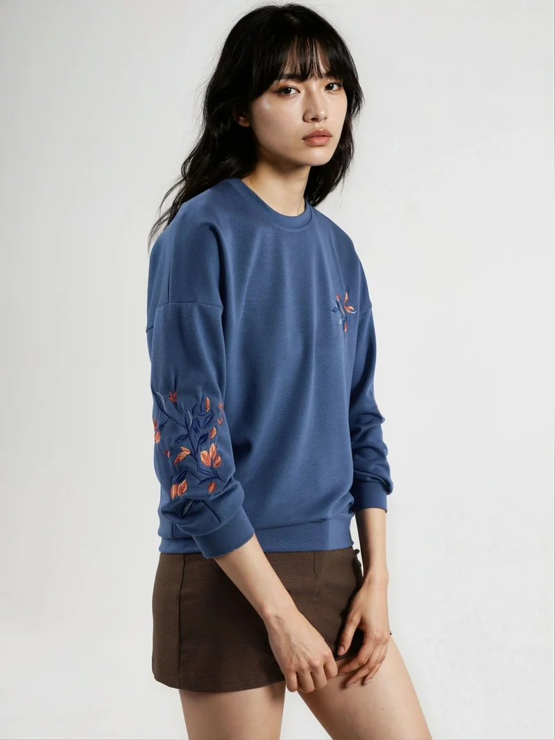 HICCUP Modal Touch Crew Neck Embroidered Sweatshirt Bersan Collection
