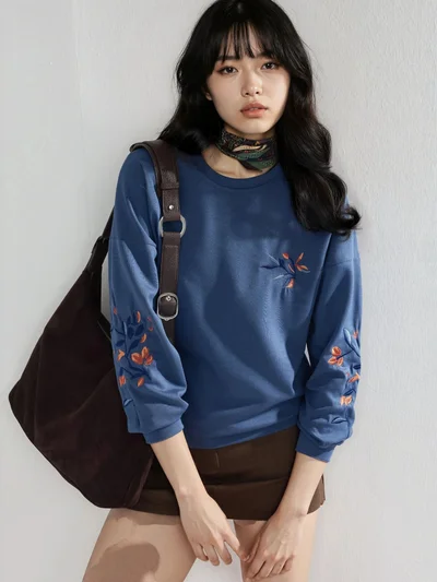 HICCUP Modal Touch Crew Neck Embroidered Sweatshirt Bersan Collection