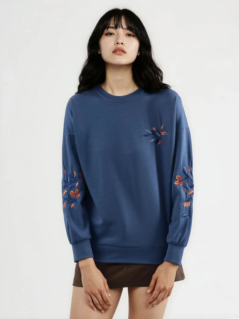 HICCUP Modal Touch Crew Neck Embroidered Sweatshirt Bersan Collection