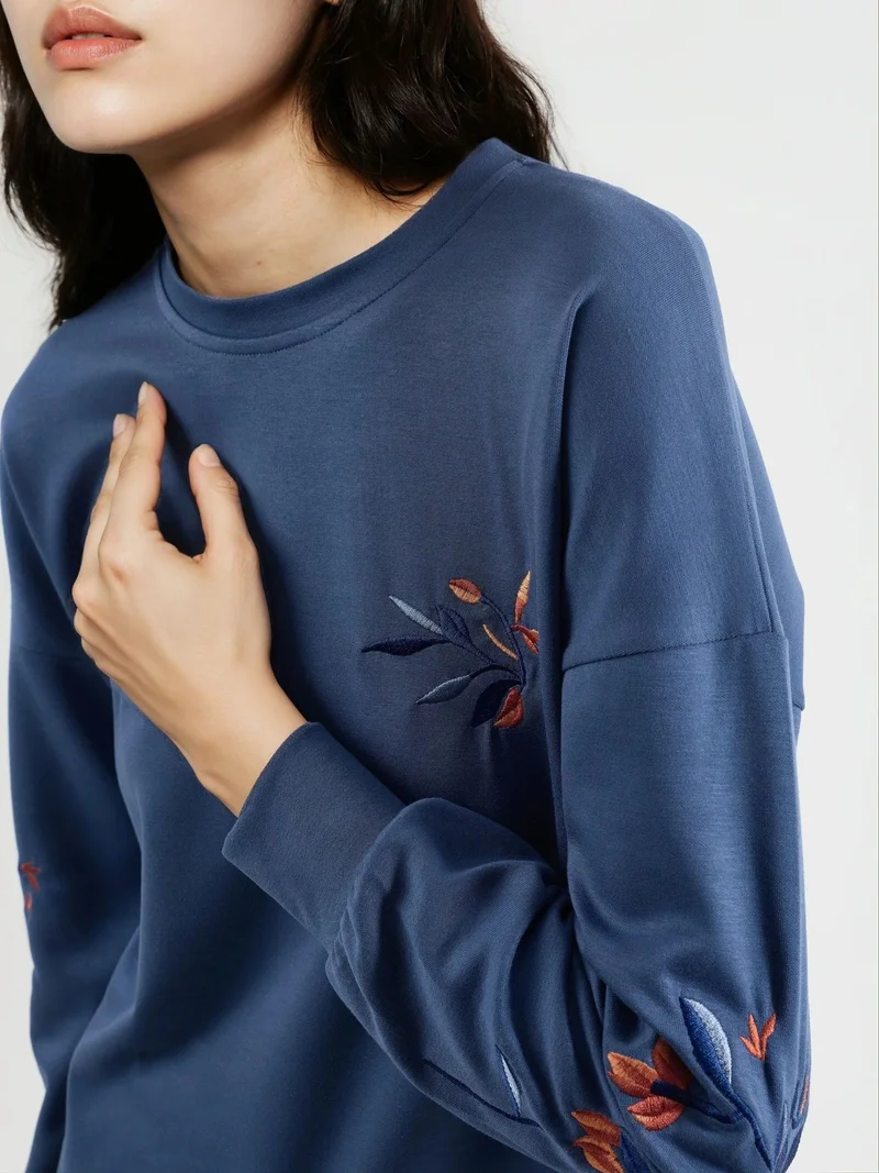 HICCUP Modal Touch Crew Neck Embroidered Sweatshirt Bersan Collection