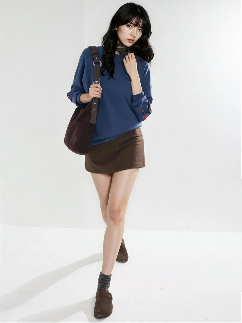 HICCUP Modal Touch Crew Neck Embroidered Sweatshirt Bersan Collection