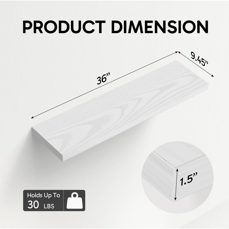BAYKA Floating Shelves for Wall, 36 inches Long Wall Mounted Rustic Wood Shelves for Bathroom, Bedroom, Living Room, Kitchen, Office, Hanging Shelf for Books/Storage/Decor(White,Set of 2) - Image 5