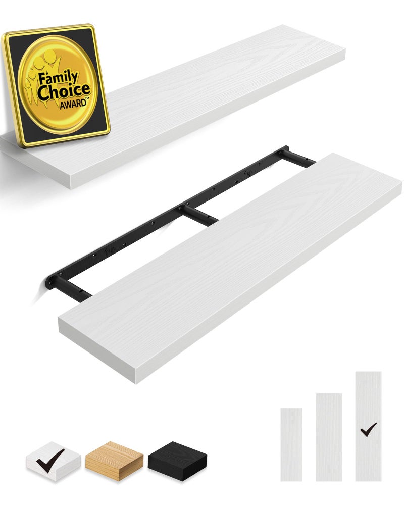 BAYKA Floating Shelves for Wall, 36 inches Long Wall Mounted Rustic Wood Shelves for Bathroom, Bedroom, Living Room, Kitchen, Office, Hanging Shelf for Books/Storage/Decor(White,Set of 2) - Image 1