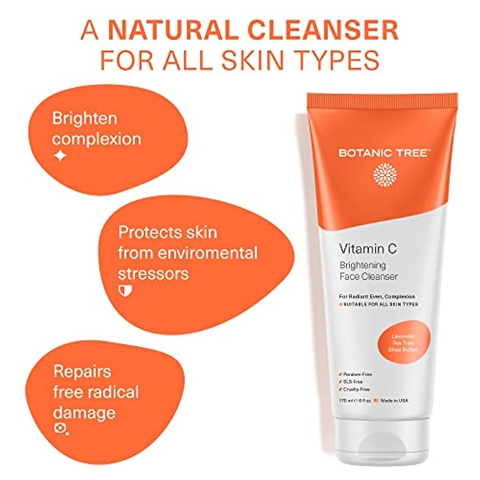 Botanic Tree Vitamin C Face Wash - Facial Cleanser for All Skin Types, Aging or Dry Skin, Minimizing Acne scars, Brightening, Reduce Breakouts - Face Wash for Women & Men - Image 4