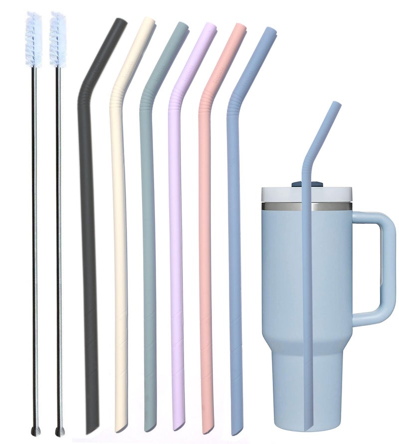 Tegion Pastel Color 14” Extra Long Silicone Replacement Straw for 40 oz Stanley Cup, Reusable Flexible Tall Giant Big Drinking Straw for Quencher Tumbler,1Gallon/64 oz Water Bottle,Hydro Jug-6 pack - Image 1