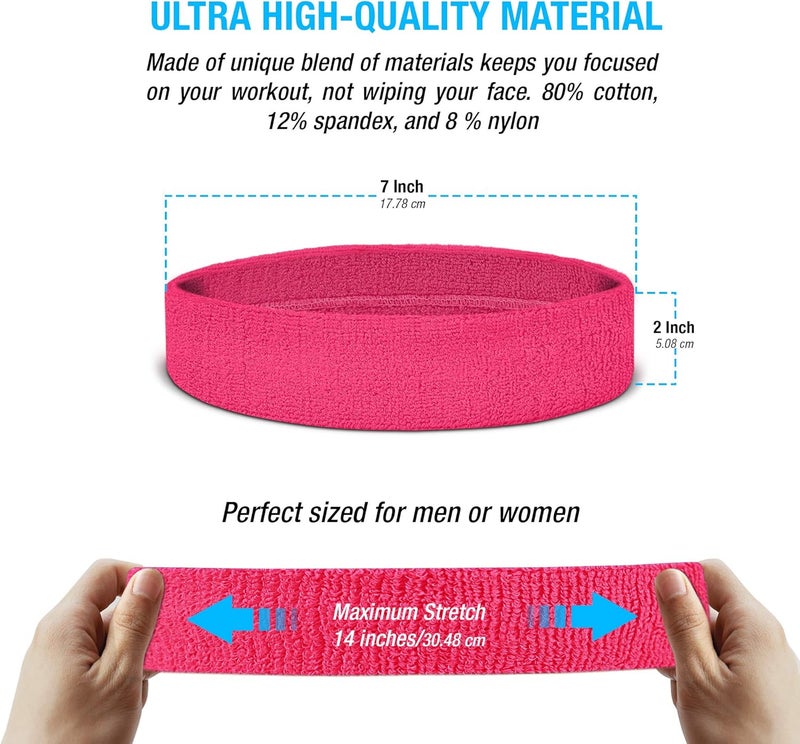 Suddora Workout Headband for Men and Women, Moisture-Wicking Athletic Sweatband, Lightweight Cotton Terry Cloth Bands for Basketball, Tennis, Football, Gym, Running, Cosplay & Costumes - Image 3
