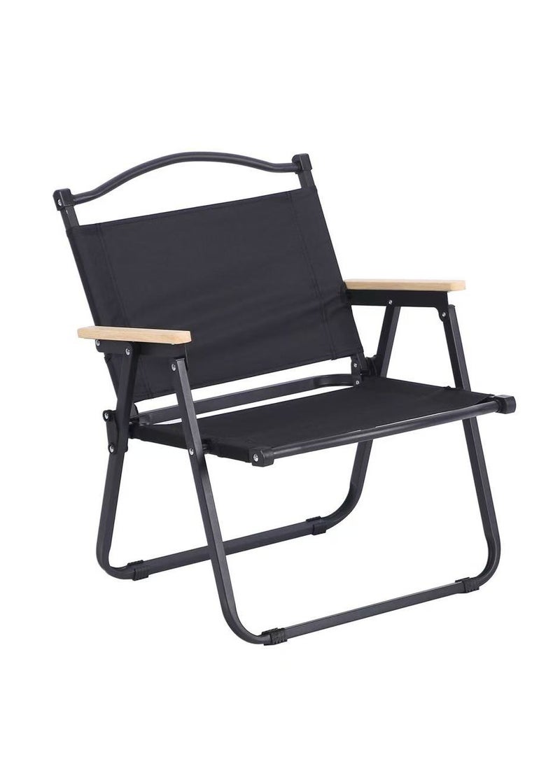كرسي تخييم محمول خفيف الوزن قابل للطي، بمقابض - أسود - Image 2