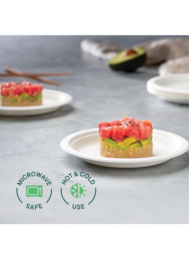 Stack Man Stack Man 100% Compostable Small Paper Plates 7 Inch Heavy-Duty [125-Pack] Eco-Friendly White Bagasse Disposable Dessert Cake Plates - 7" Biodegradable Plate (BPI-Certified) (PFAS-Free)  - Image 4