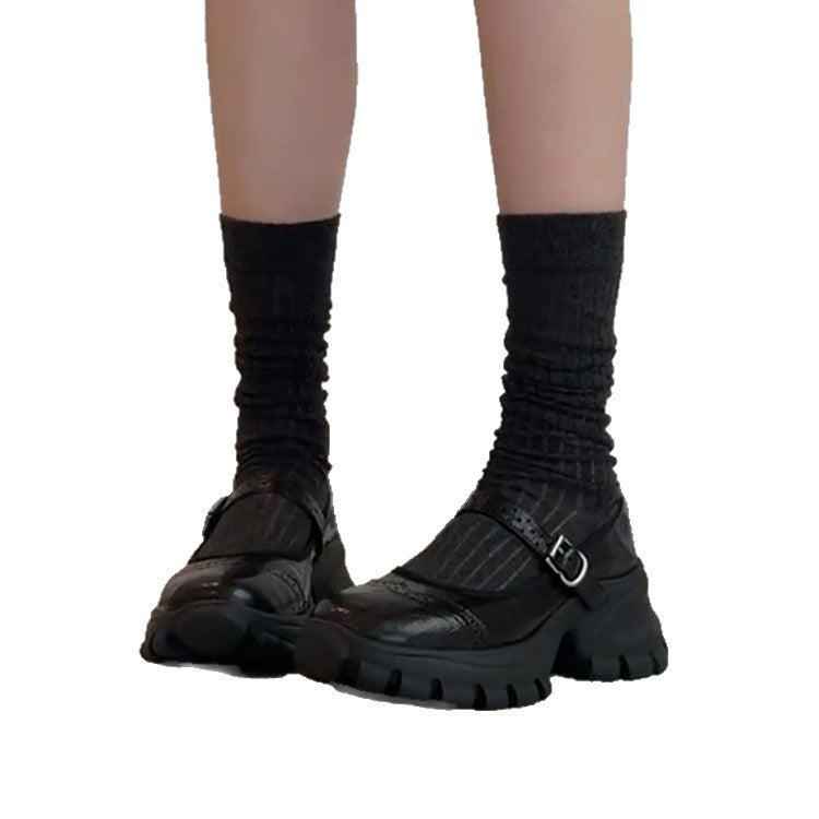 Women's Brogue Mary Jane Shoes, Black, Thick Sole - Image 5