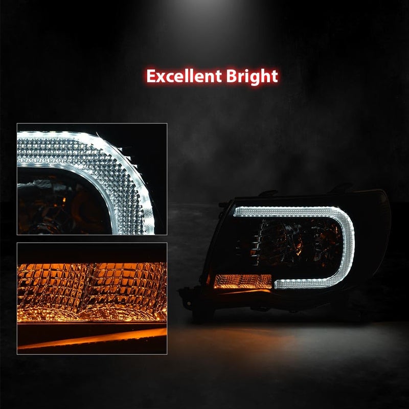 PIT66 مجموعة مصابيح أمامية LED DRL PIT66 متوافقة مع تويوتا تاكوما 2005 2006 2007 2008 2009 2010 2011 عدسة شفافة هيكل أسود مصابيح أمامية 8115004163 TO2503157 - Image 5