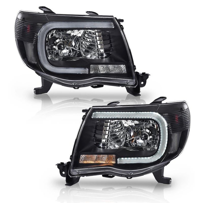 PIT66 مجموعة مصابيح أمامية LED DRL PIT66 متوافقة مع تويوتا تاكوما 2005 2006 2007 2008 2009 2010 2011 عدسة شفافة هيكل أسود مصابيح أمامية 8115004163 TO2503157 - Image 1
