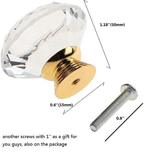 ANJUU 12 Pcs 30mm Diamond Shape Crystal Glass Cabinet Knobs with Screws Drawer Knob Pull Handle Used for Kitchen, Dresser, Door, Cupboard (GOld B Clear) - Image 2