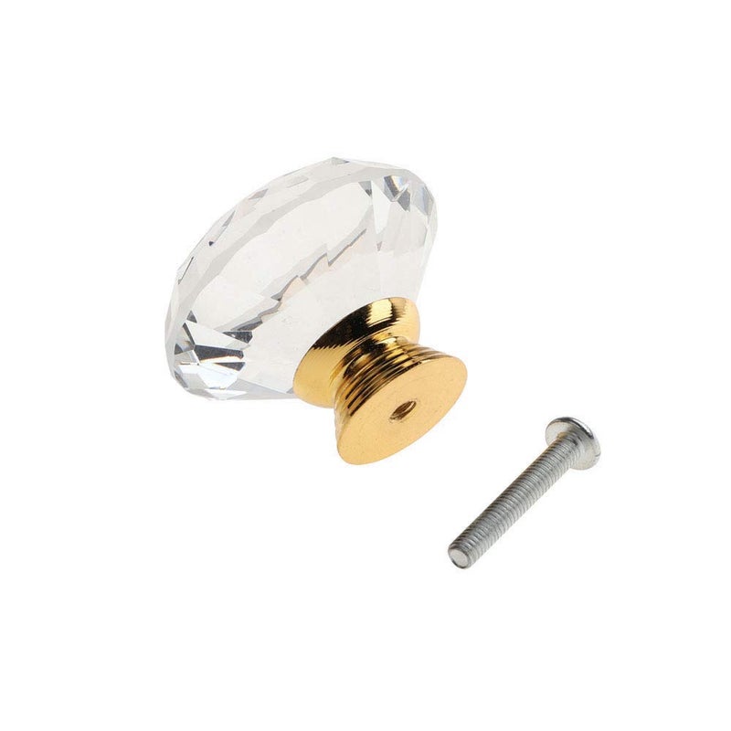 ANJUU 12 Pcs 30mm Diamond Shape Crystal Glass Cabinet Knobs with Screws Drawer Knob Pull Handle Used for Kitchen, Dresser, Door, Cupboard (GOld B Clear) - Image 4