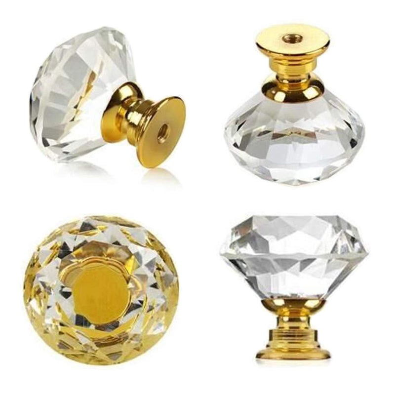 ANJUU 12 Pcs 30mm Diamond Shape Crystal Glass Cabinet Knobs with Screws Drawer Knob Pull Handle Used for Kitchen, Dresser, Door, Cupboard (GOld B Clear) - Image 3
