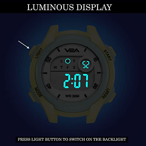 V2A Boys and Girls Kids Watch - Waterproof Watch, Gifts for Boys and Girls Age 5-13 for Multi-Functional 30 M Waterproof Digital Sports Watches for 5 6 7 8 9 10 Year Old Kids (Light Green Dial and Band) - Image 5
