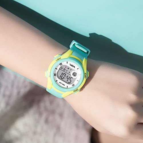 V2A Boys and Girls Kids Watch - Waterproof Watch, Gifts for Boys and Girls Age 5-13 for Multi-Functional 30 M Waterproof Digital Sports Watches for 5 6 7 8 9 10 Year Old Kids (Light Green Dial and Band) - Image 3