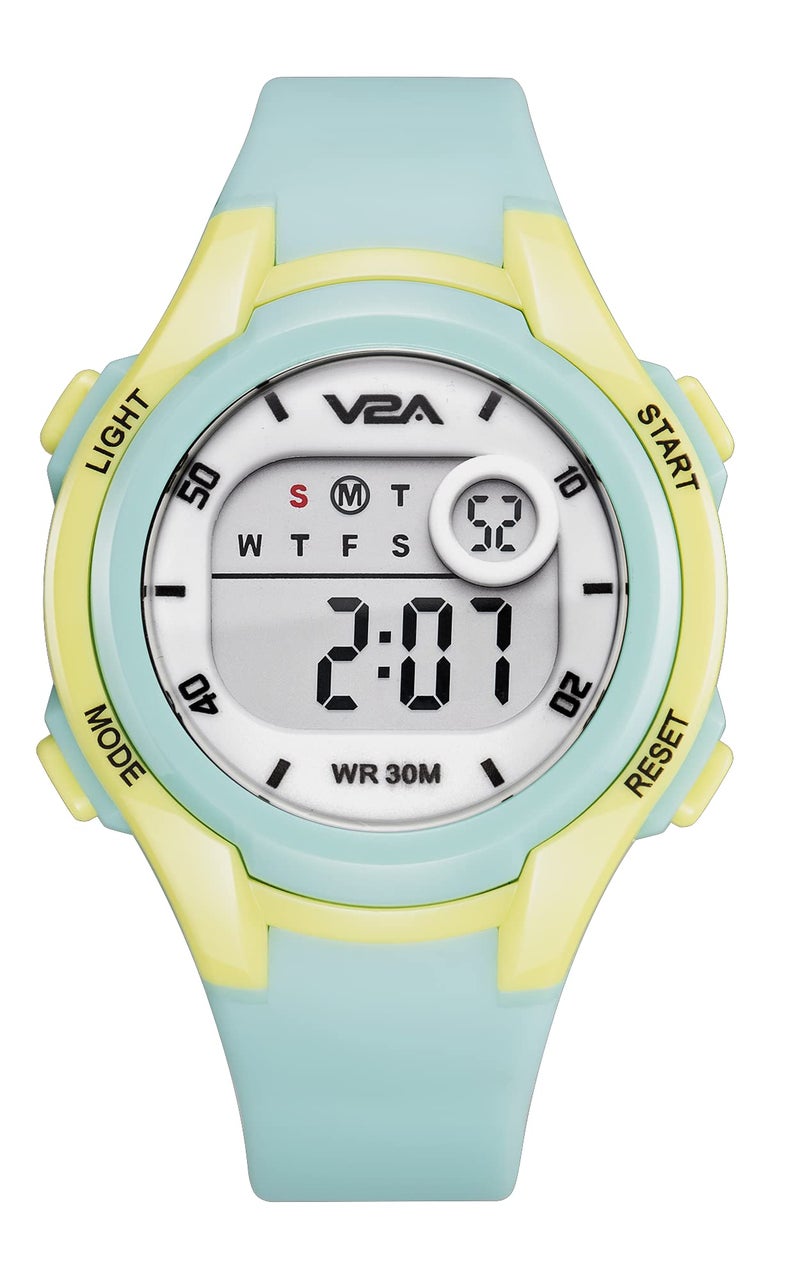 V2A Boys and Girls Kids Watch - Waterproof Watch, Gifts for Boys and Girls Age 5-13 for Multi-Functional 30 M Waterproof Digital Sports Watches for 5 6 7 8 9 10 Year Old Kids (Light Green Dial and Band) - Image 1