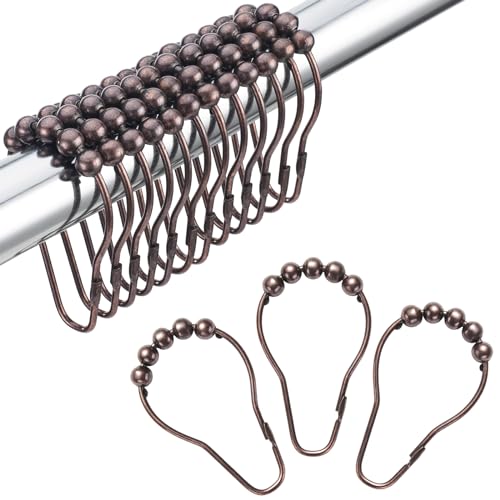 Amazer Shower Curtain Hooks Decorative Bronze Shower Curtain HooksStainless Steel RustResistant Shower Hooks for CurtainsSet of 12