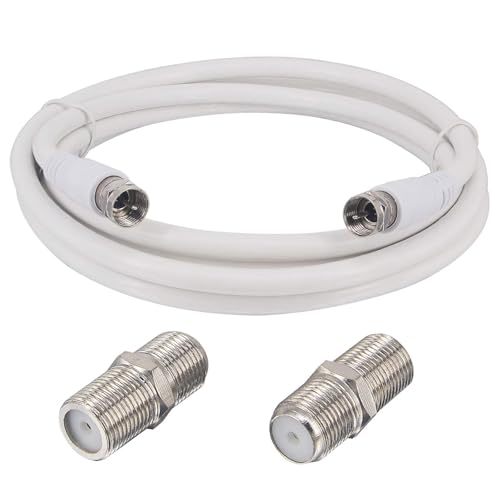 Boobrie 6.56Ft RG6 Coaxial Cable Connectors Set White F-Type Male to Male Coax TV Antenna Extension Cable +2pcs F Female to Female Connectors Coupler for TV Antenna, DVR, VCR, Satellite, Sky Virgin - Image 1