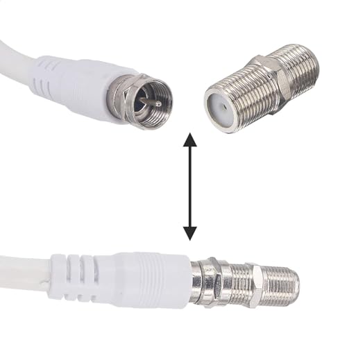 Boobrie 6.56Ft RG6 Coaxial Cable Connectors Set White F-Type Male to Male Coax TV Antenna Extension Cable +2pcs F Female to Female Connectors Coupler for TV Antenna, DVR, VCR, Satellite, Sky Virgin - Image 3