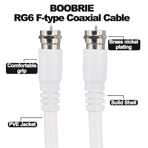 Boobrie 6.56Ft RG6 Coaxial Cable Connectors Set White F-Type Male to Male Coax TV Antenna Extension Cable +2pcs F Female to Female Connectors Coupler for TV Antenna, DVR, VCR, Satellite, Sky Virgin - Image 2